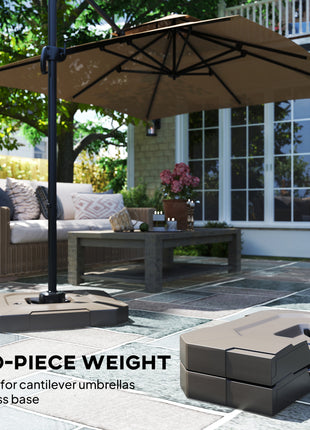 2-Piece Cantilever Umbrella Base Weight Set, 231 lb Water or Sand Fillable Outdoor Offset Umbrella Weights, Brown