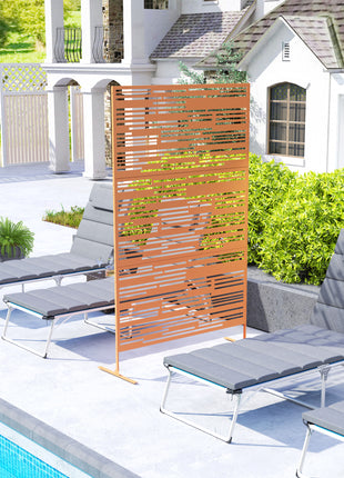78" H x 48" W Metal Outdoor Privacy Screen, Freestanding Decorative Privacy Fence Screen for Balcony, Brown