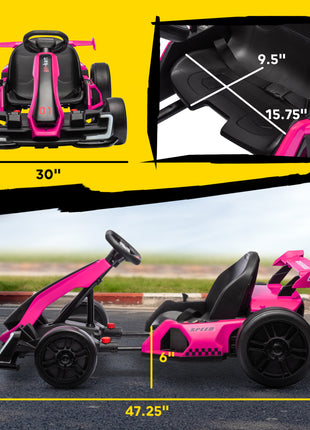 24V 7.5 MPH Electric Go Kart with Adjustable Seat, Slow Start, Pink