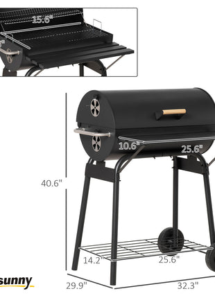 30" Portable Charcoal Barbecue Grill with Wheels Outdoor Barbecue with Adjustable Charcoal Rack, Storage Shelf, for Garden Camping Picnic