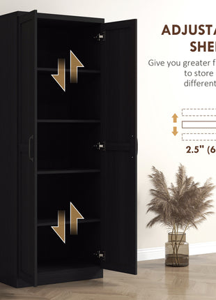 63" 2-Door Kitchen Pantry, Freestanding Cabinet with 2 Adjustable Shelves for Dining Room, Cinnamon Black Wood Grain
