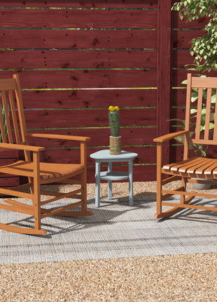 Outdoor Rocking Chair Set of 2, Patio Wooden Rocking Chair with Smooth Armrests, High Back for Garden, Balcony, Porch, Supports Up to 352 lbs, Teak
