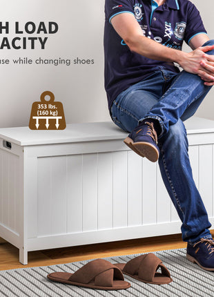 39.4" Storage Trunk w/ 2 Safety Hinges, Wooden Storage Bench w/ Side Handles, Storage Chest for Playroom, White
