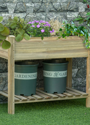 36" x 20" x 30" Raised Garden Bed, Elevated Wood Planter Box with Legs and Storage Shelf for Backyard, Patio, Balcony to Grow Vegetables, Herbs, and Flowers