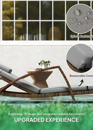 Set of 2 Wicker Chaise Lounge Chair Outdoor Patio Lounger with 5 Adjustable Back, Wheels, Cushion, and Armrests, Gray