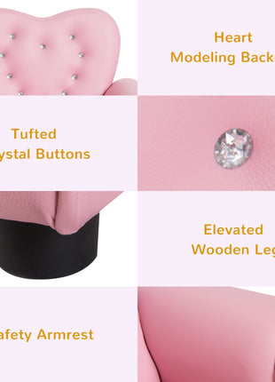 Kids Sofa Toddler Tufted Upholstered Sofa Chair Princess Couch Furniture with Diamond Decoration for Preschool Child, Pink