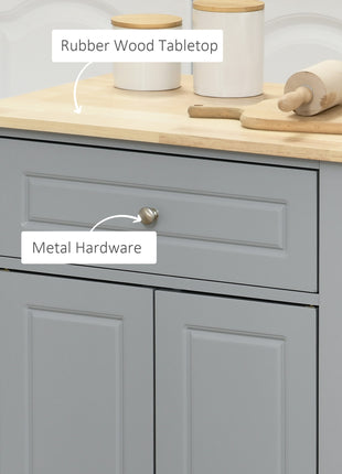 Rolling Kitchen Island Cart, Portable Serving Trolley Table with Drawer, Adjustable Shelf and 2 Towel Racks, Grey