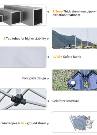 10'x20' Aluminum Pop Up Canopy Tent, Upgraded Thicker Tube Instant Party Tent with Wheeled Bag, 2-Level Adjustable, XL Large Ground Stakes for Events Patio Backyard