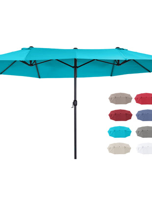Patio Umbrella 15ft Double-Sided Outdoor Market Extra Large Umbrella with Crank Handle for Deck, Lawn, Backyard and Pool, Blue