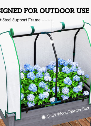 Raised Garden Bed with PE Greenhouse Cover Outdoor Planter Box for Herbs and Vegetables, 35 x 22 x 47 inch, Dark Gray