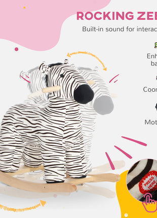 Zebra Shaped Kids Rocking Horse with Realistic Sound for 2-4 Years, Black
