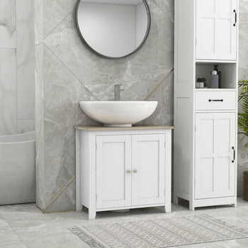 Pedestal Sink Storage Cabinet, Under Sink Cabinet with U-Shape and Adjustable Internal Shelf, White