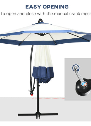 10FT Cantilever Umbrella, Offset Patio Umbrella with Crank and Cross Base for Deck, Backyard, Pool and Garden, Hanging Umbrellas, Navy Blue