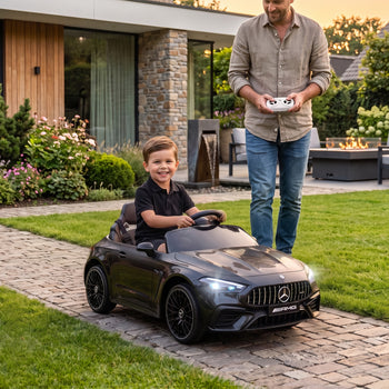 12V Electric Car for Kids Licensed Mercedes AMG CLE 53 with Remote, Suspension, Lights, Music for 37-72 Months, Black