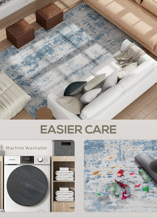 Area Rug 5x7, Machine Washable Rug, Non-Slip Modern Abstract Floor Carpet for Living Room, Bedroom, Dining Room, Blue