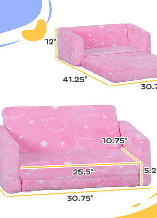 Couch with Glow in the Dark Cloud Pattern, Washable Cover, Pink