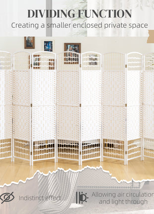 8 Panel Folding Room Divider Portable Privacy Screen Wave Fiber Room Partition for Home Office White
