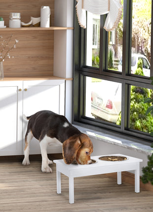 23" Wooden Heavy Duty Dog Food Bowls Pet Elevated Feeding Station -White