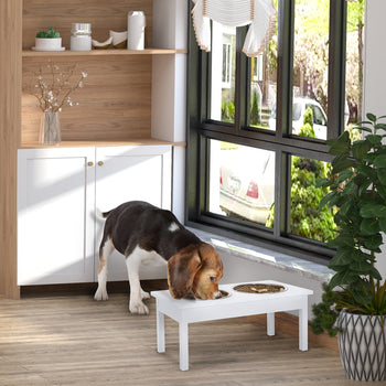 23" Wooden Heavy Duty Dog Food Bowls Pet Elevated Feeding Station -White