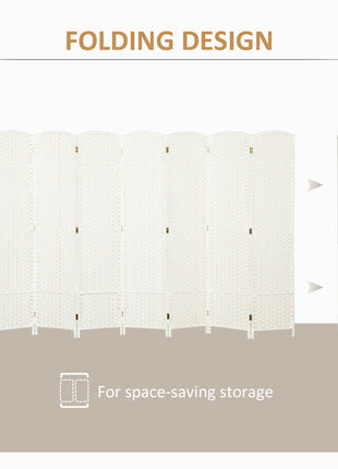 Folding Room Divider Screen 8 Panel 5.6 ' Tall Privacy Screen Freestanding Room Partition for Home Office, White