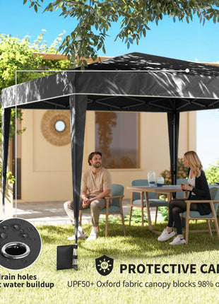 10 x 10 ft Pop Up Canopy Tent with Sidewalls, UPF50+ Outdoor Portable Instant Canopy Shelter with Carry Bag, Black