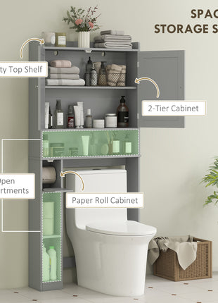 Modern Over the Toilet Storage Cabinet with 2 Doors, Above Commode Storage Cabinet with Toilet Paper Holder, Gray