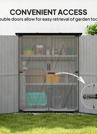Wood Storage Shed, Outdoor Garden Shed with Asphalt Roof, 2 Shelves, Lockable Doors and Adjustable Feet, Gray