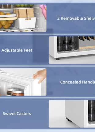 4.5 Cu.Ft Mini Fridge, Single Door Refrigerator with Freezer, Wheels, Adjustable Thermostat, Reversible Door, White