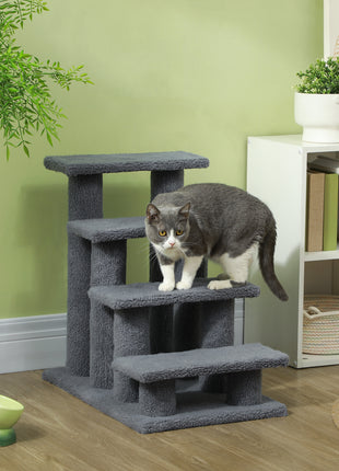 25" 4-Step Multi-Level Carpeted Cat Scratching Post Pet Stairs, Gray