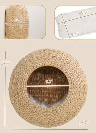 Wall Mounted Cat Condo with Washable Cushion, Natural Wood