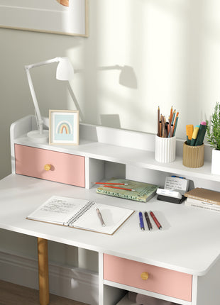 Kids Study Desk with Storage, Kids Desk and Chair Set for Bedroom & Study Room, Girls Boys Aged 3-8 Years, Pink