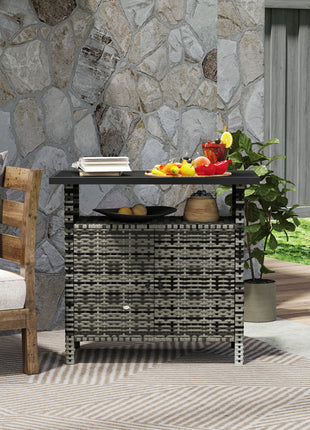 Wicker Outdoor Storage Cabinet with Two Doors and Shelf for Outdoor Pool Towel Storage, Mixed Gray