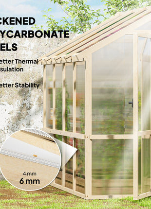 6.6 x 8 ft. Polycarbonate Greenhouse Wooden Walk-in Greenhouse Kit with Thickened Panels, Roof Vent, and Lockable Door