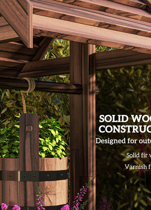 Wood Wishing Well for Outside with Hanging Bucket, Wishing Well Planter with Drain Hole for Garden Patio, Carbonized