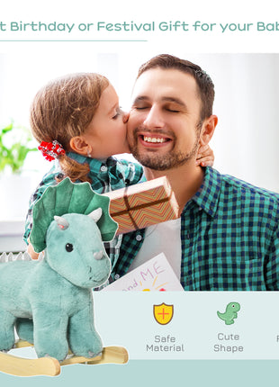 Kids Plush Ride-On Rocking Horse Triceratops-shaped Plush Toy Rocker with Realistic Sounds for Child 36-72 Months Green