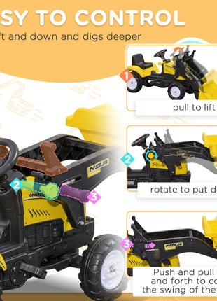 Kids Ride on Excavator, Pedal Go Kart with Front Loader Digger for 3 Year Old, Yellow