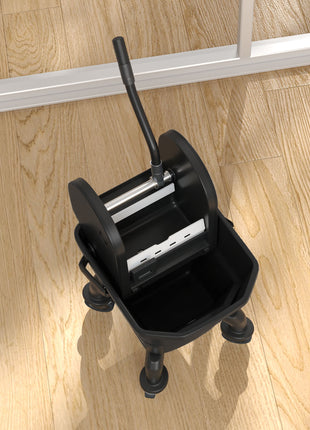 Mop Bucket with Wringer on Wheels for Floor Cleaning, 27.5 Quart Down Press Wringer with Handle and Mop, Black
