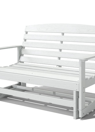 Patio Glider Bench w/ HDPE Slatted Double Rocking Chair, Distressed White