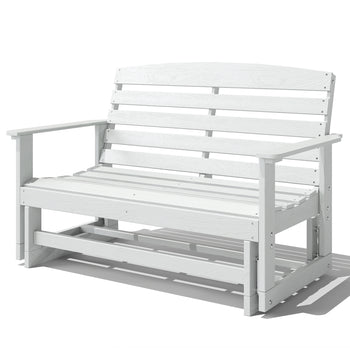 Patio Glider Bench w/ HDPE Slatted Double Rocking Chair, Distressed White