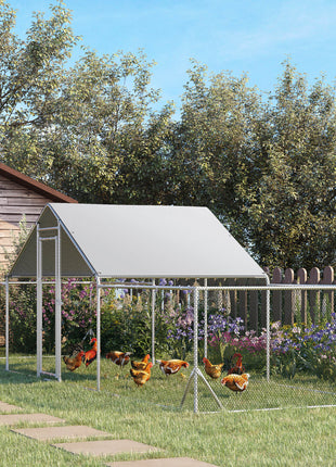 23' x 6.6' Large Chicken Coop with Weather-Resistant Cover for 12-14 Chickens, Silver