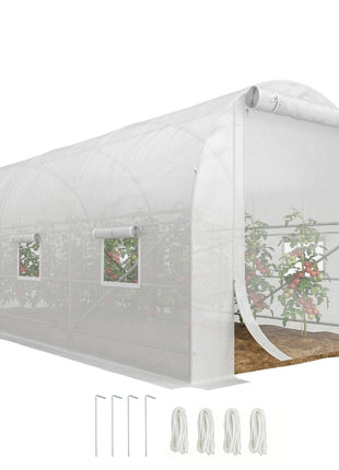 14.6' x 6.6' x 6.6' Walk-In Tunnel Greenhouse, Large Garden Hot House Kit with 6 Roll-up Windows & Roll Up Door, Steel Frame, White