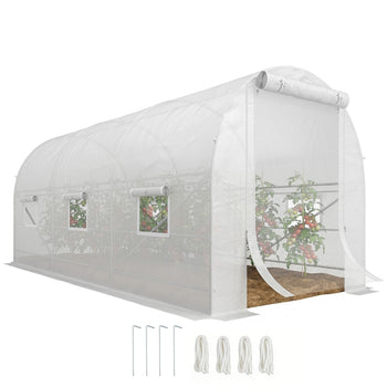 14.6' x 6.6' x 6.6' Walk-In Tunnel Greenhouse, Large Garden Hot House Kit with 6 Roll-up Windows & Roll Up Door, Steel Frame, White