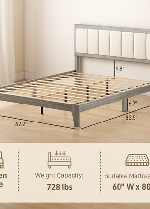 Queen Bed Frame with Headboard Queen Platform Bed Frame with Wooden Slats No Box Spring Needed Easy Assembly Gray