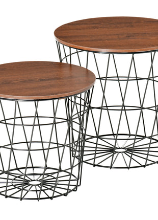 End Tables Set of 2, Nesting Tables with Storage, Round Accent Side Tables with Removable Top for Living Room,  Black/ Brown
