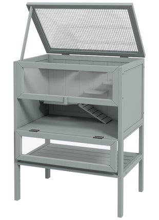 3-Tier Wooden Hamster Cage Mice and Rat Cage Small Animals Hutch with Openable Top, Front Door, Storage Shelf, Gray