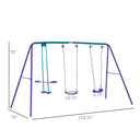 Metal Swing Set with Glider, Two S Seats and Adjustable Height, Outdoor Heavy Duty A-Frame Kids Playset Suitable, Purple