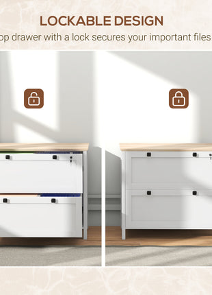 Lateral File Cabinet, 2 Drawer Filing Cabinet with Adjustable Hanging Bar for Letter, A4 and Legal Size, White