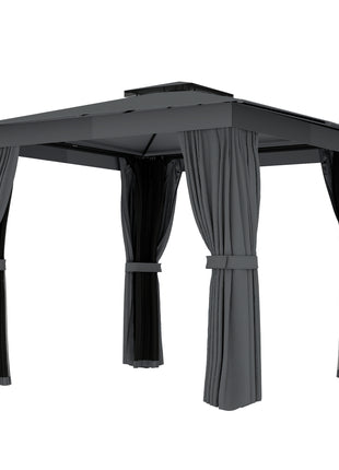 10' x 10' Outdoor Patio Gazebo, Soft Top Gazebo Canopy Shelter with Curtains, Netting, Steel Frame, Hook, Dark Gray