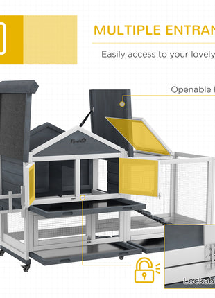 65" Wooden Rabbit Hutch, Pet Playpen with Openable Roof & Storage Box for Rabbits and Small Animals, Gray