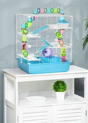 Extra Large 23" Hamster Cage with Tubes and Tunnels, Portable Carry Handles, Rat House and Habitats Big 5-Tier Design, Mouse Cage Includes Exercise Wheel, Water Bottle, Food Dish, Light Blue